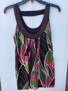 Desigual Pink, Green & Brown Printed Scoop Neck Tank